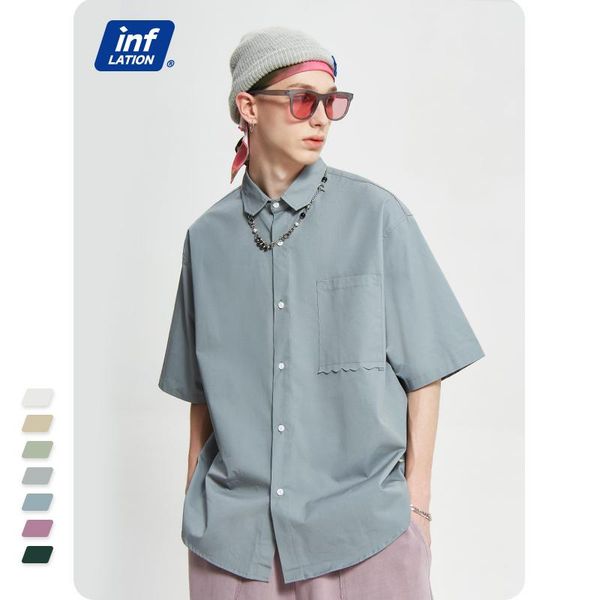

men's casual shirts inflation multicolors plain cotton men front pocket buttons up male summer loose short sleeve, White;black