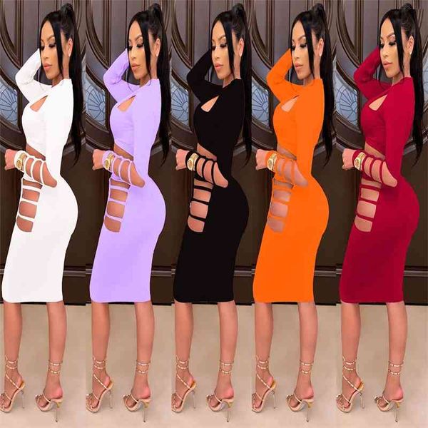 

autumn new women's fashion hole solid color hip long sleeve dress, Black;gray