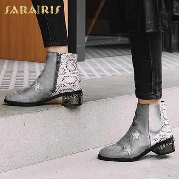 

boots sarairis 2021 fashion plus size 48 thick heels ankle woman shoes zip up comfy autumn winter ladies female, Black
