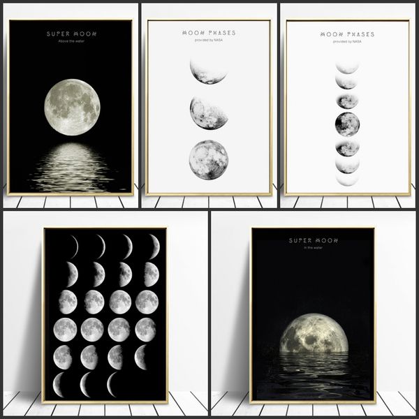 Minimalist Luna Duvar Sanatı Ay Aşaması Tuval Posterler Ve Baskılar Soyut Boyama İskandinav Dekorasyon Resimleri Modern Ev Dekorasyonu