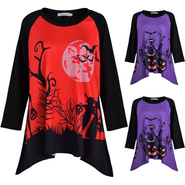 

women's plus size 2021 splicing halloween large print long sleeve pullover