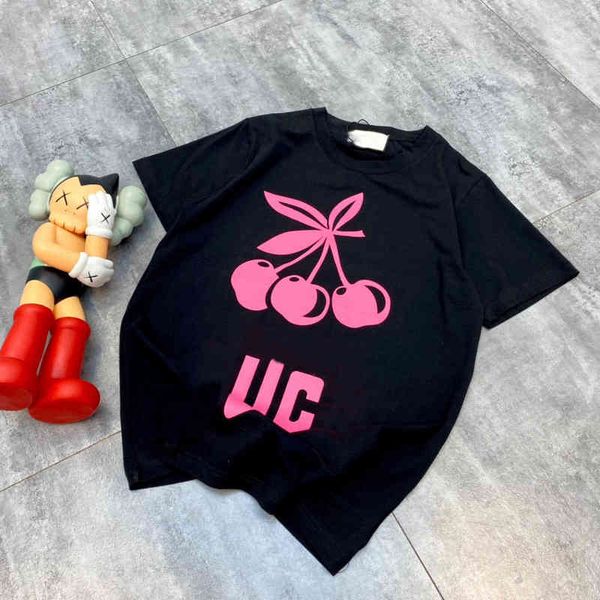 

pure yuan designer [cherry printing]22 summer wave letter version men and women lovers simple fashion short sleeve pullover t-shirt, White