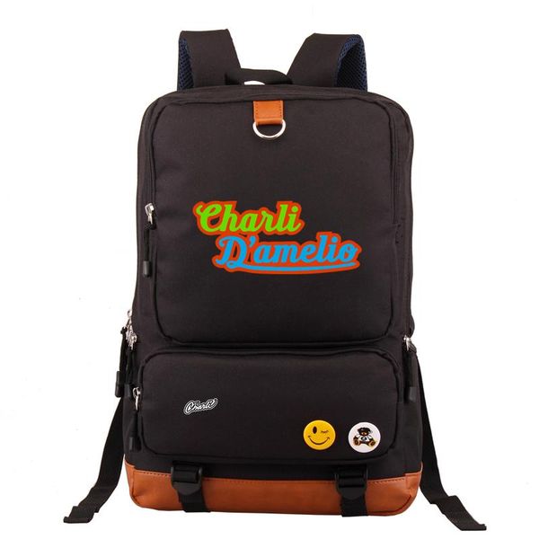 

trend canvas casual backpack charli damelio printed shoulder zipper bags hip hop style student school bag