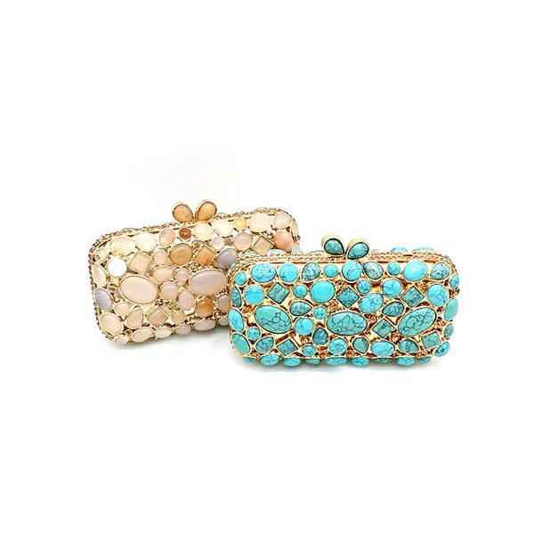 

african traditional bridal wedding party luxury women evening hollow out rhinestone classical elegant opal crystal bag