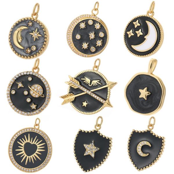 

charms black universe enamel moon star sun cz for jewelry making diy necklace earring bracelet make accessories gothic punk, Bronze;silver