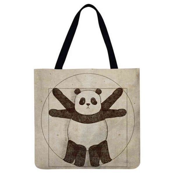 

nxy shopping bags bolso de mano artstico con estampado gato y panda para mujer bolsa compras viaje gran capacidad lona lino playa 0209