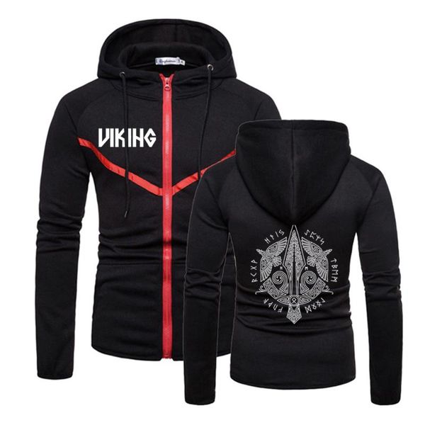 

men's hoodies & sweatshirts 2021 man's odin comfortable zipper scandinavian runes valhalla casual hooded fitness solid color style, Black