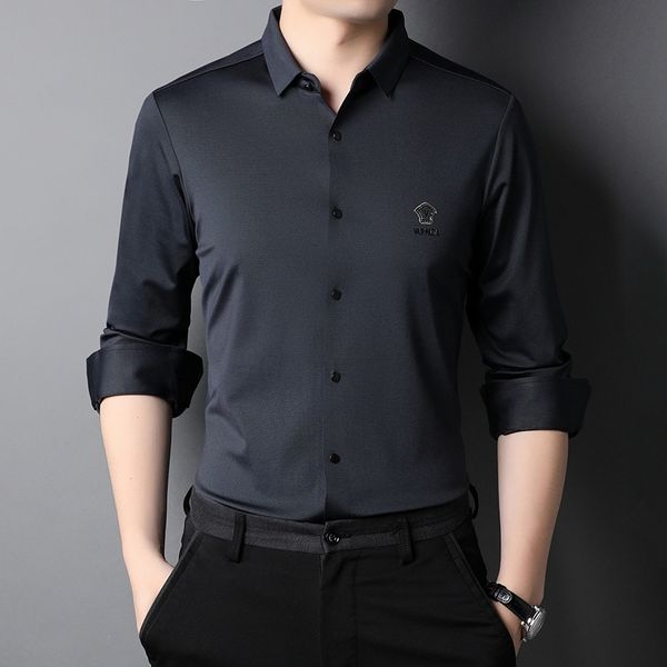 

autumn 2021 new long sleeve seamless rubber pressing business shirt slim lapel cardigan high-end men's wear, Black