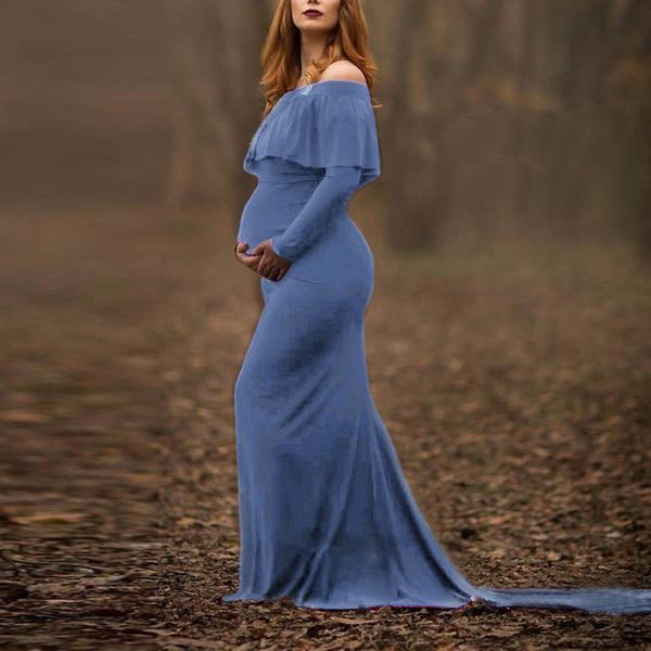 

maternity dresses fashion womens pregnant pography props off shoulders ruffles nursing long dress beach robe grossesse pographie, White