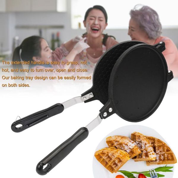 

double side diy mold round gas baking pan aluminum alloy pancake cone griddle kitchen non stick eggs roll ice cream waffle maker moulds