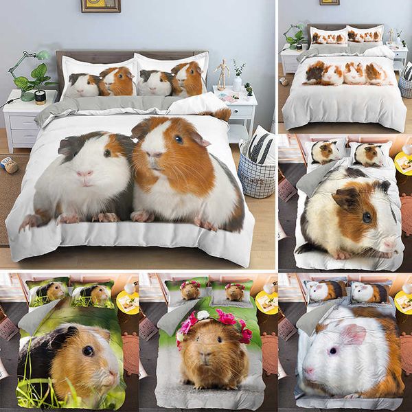 Гвинея свиньи постельное белье набор милая мышь 3D напечатанная одеяла крышка животных утешитель для детей мальчиков девочек подростки одеяло 210615