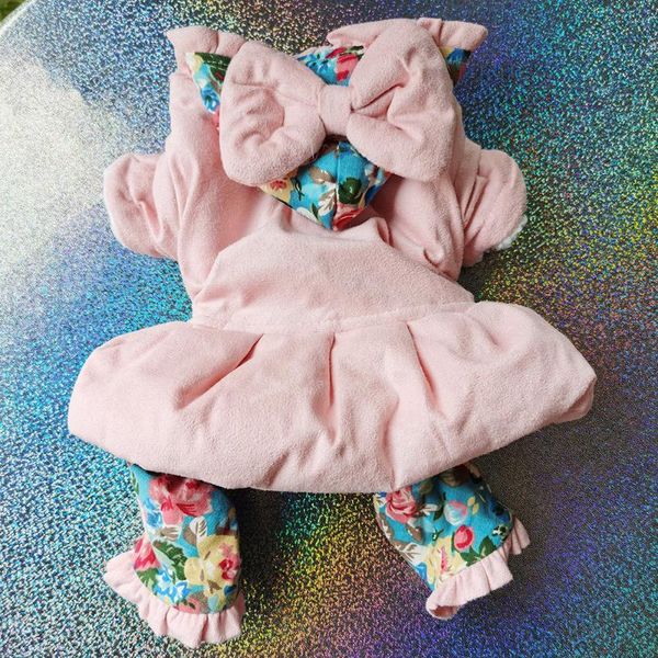 

dog apparel overalls winter warm floral down jacket rompers thicken jumpsuit for small dogs shitzu pet clothes snowsuit
