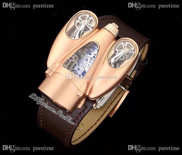 

mb&f hm9 flow red gold horological machine swiss quartz mens watch adopts aerodynamic principles skeleton black dial brown leather strap sup, Slivery;brown