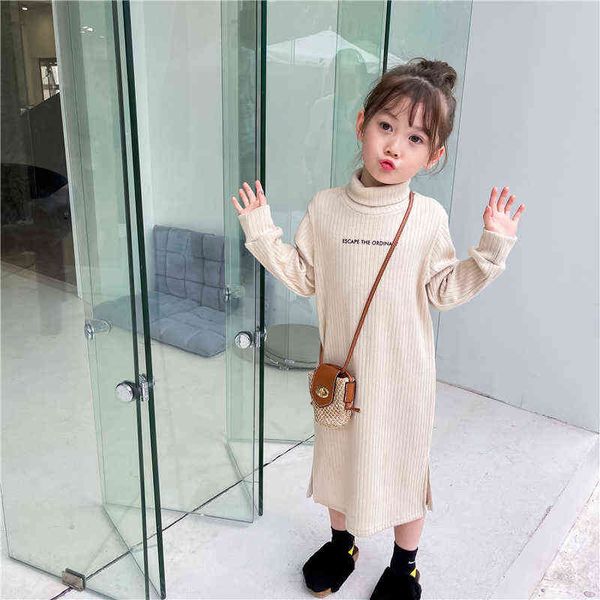 Abito invernale per bambina Dolcevita Abito lungo per bambina per abbigliamento primaverile Abito casual Moda stile coreano Abbigliamento per bambini Drop Ship G1215