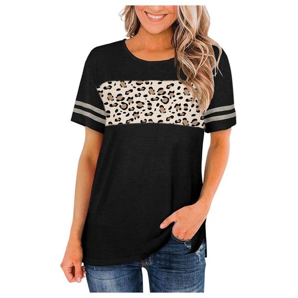 

women's summer fashion round neck casual color matching shirt t-shirt, White