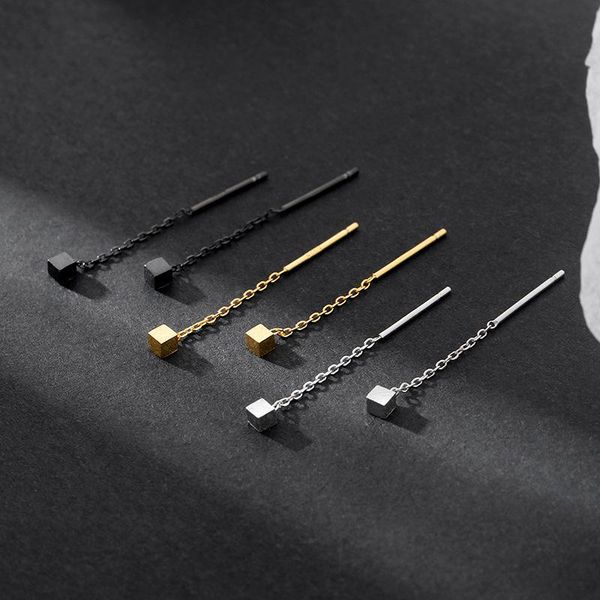 

dangle & chandelier trendy jewelry geometry earring brushed tassel small square short chain bead drop earrings for womans party gifts, Silver