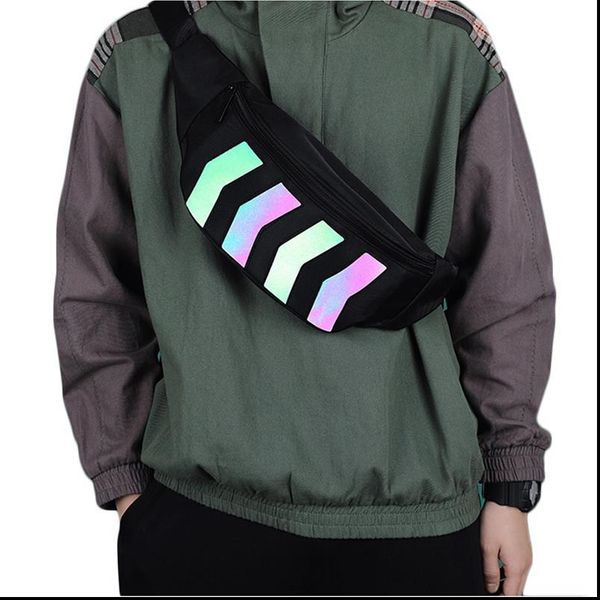 

reflective chest bag men nylon geometric patterns fashion women street wear hip hop crossbody bags casual waist pack g194