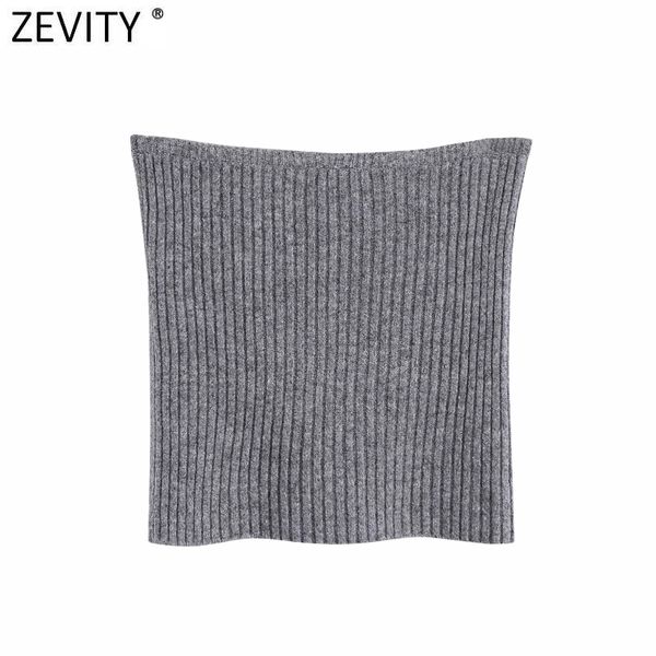 Zevity Nuove donne sexy senza spalline colore grigio dimagrante maglione corto lavorato a maglia femminile design chic High Street Ladies Vest Top S557 210419