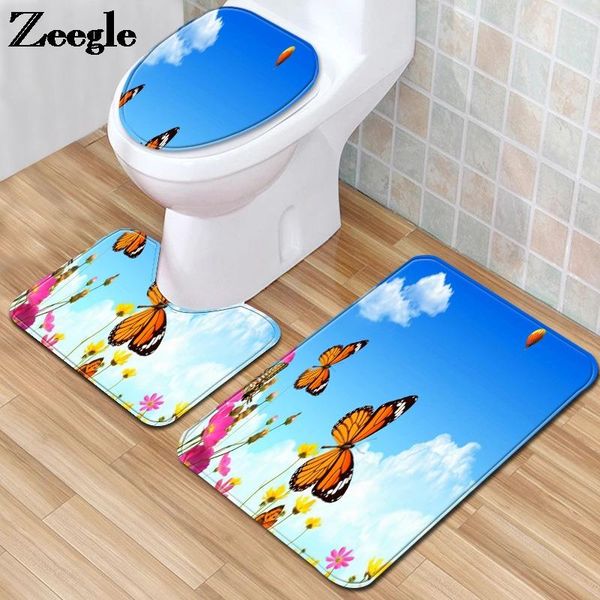 

bath mats flannel mat printed toilet set hone deocr bathroom capet rug washable u-shaped anti-slip floor carpet