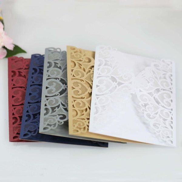 

greeting cards 20pcs/set butterfly wedding invitations card hollow lace glitter paper envelopes bridal shower party supplies