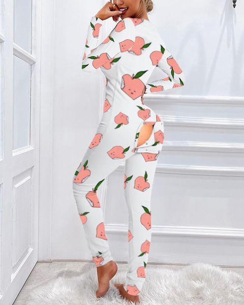 

gym clothing 2021 women fashion elegant casual peach print functional buttoned flap adults pajamas leisurewear home long sleeve jumpsuits, White;black