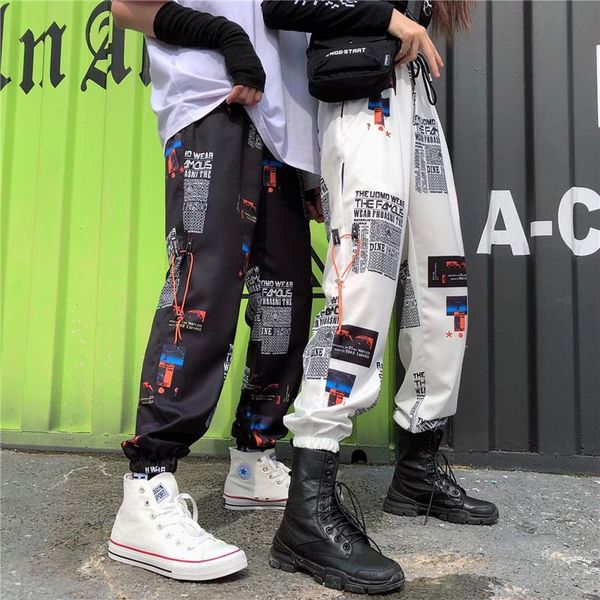 

women's pants & capris high waist women casual fashion harajuku loose trousers female handsome hip hop plus size jogger, Black;white