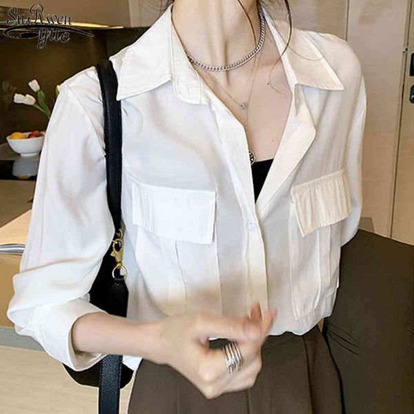 

solid loose all-match simple white women blouse long sleeve shirts fashion plus size single breasted 11451 210427