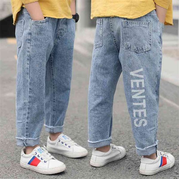 

boys jeans fashion letter children pants blue black kids clothes 210915