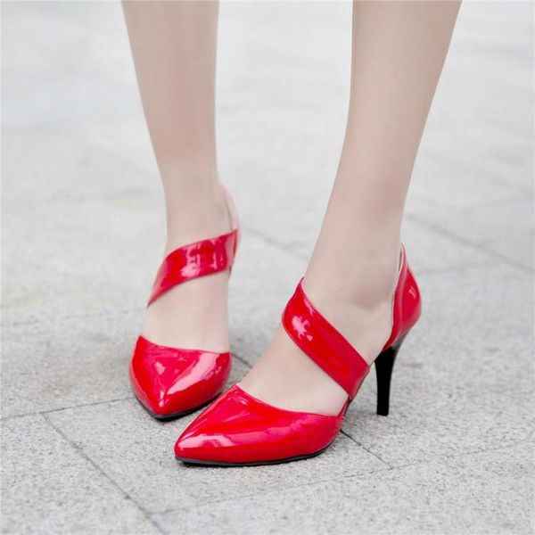 

big size 11 12 13 14 15 16 high heels sandals women shoes woman summer ladies oblique elastic band with thin heel tip of baotou, Black