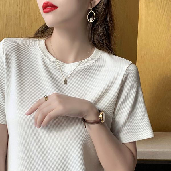 

women's short-sleeved summer cotton shirt with a solid color, White