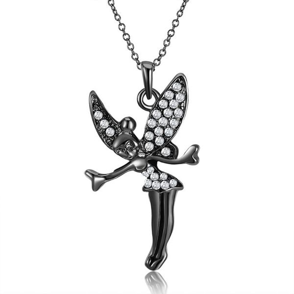 

wedding charms angel black gold color women necklace crystal jewelry fashion cute pendant stone noble chains, Silver