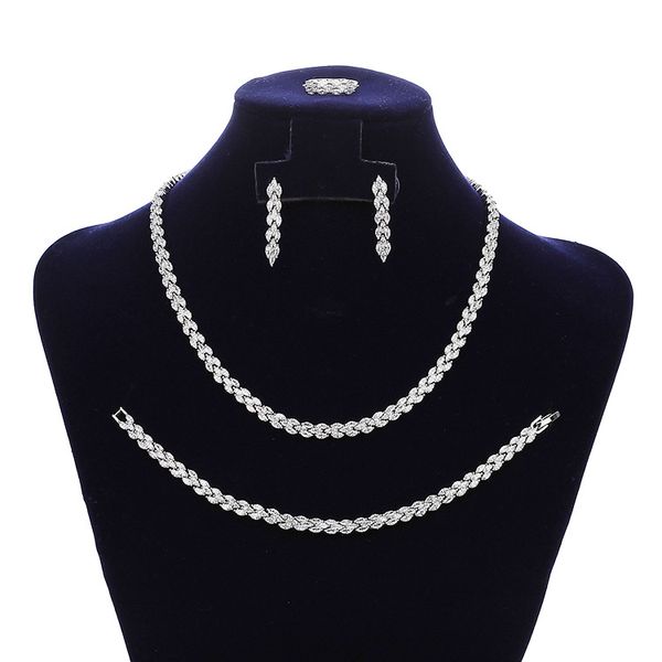 

luxury heart crystal bridal jewelry sets wedding cubic zircon bracelet rings earring choker necklace set african beads gift, Slivery;golden