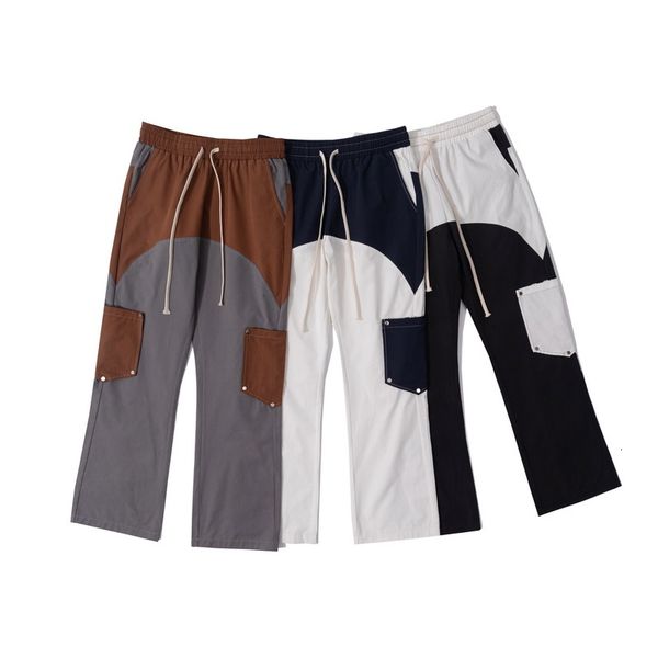 

pants trousers autumn and winter 2021 trend men's casual splicing pocket straight wide leg overalls, Black