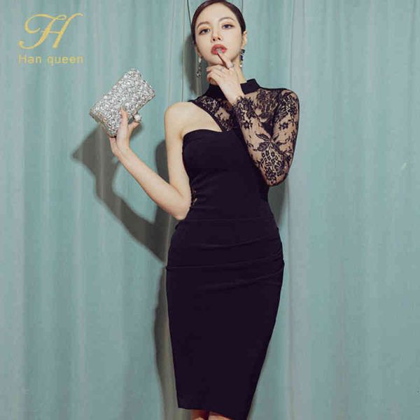 

dresses 2021 spring korean elegant lace stitching sheath bodycon pencil office lady black chic party es, Black;gray