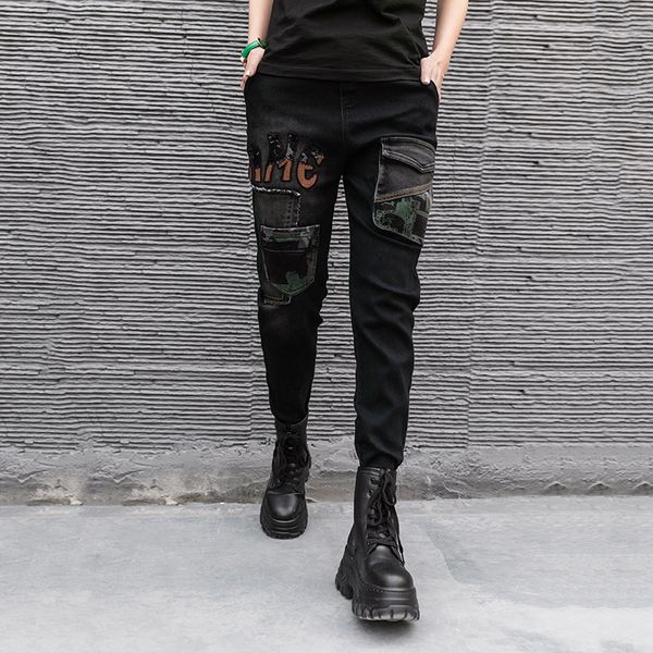 

jeans women's 2021 spring style european and american street sequin patch jeans trendy all-match slim pants, Blue