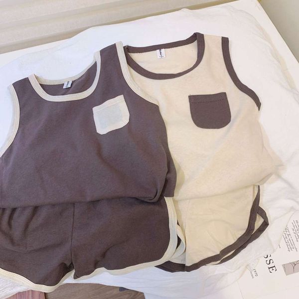 

children's summer vest set children's wear men's and women's childrens hemp cotton shorts two piece, White