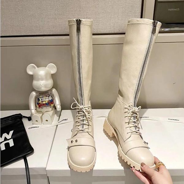 

boots deat 2021 autumn and winter fashion casual thick bottomed round head front zipper up to the knee women sg6451, Black