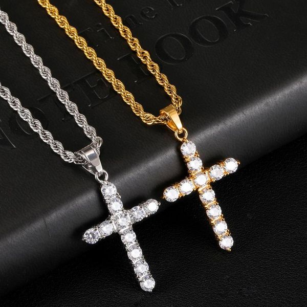 

cross pendant&necklace gold plated cz stones classical design trendy copper gifts for men&women hip hop jewelry pendant necklaces, Silver