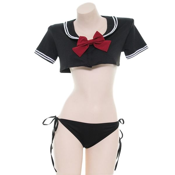 

lolita sailor suit women anime cosplay costume japanese schoolgirl uniform outfit lingerie set black, White;black