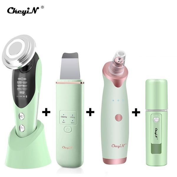 Ckeyin ems massageador led terapia de luz cuidados com a pele limpador ultrassônico removedor de cravo nano spray rosto vapor ferramentas de beleza 220216