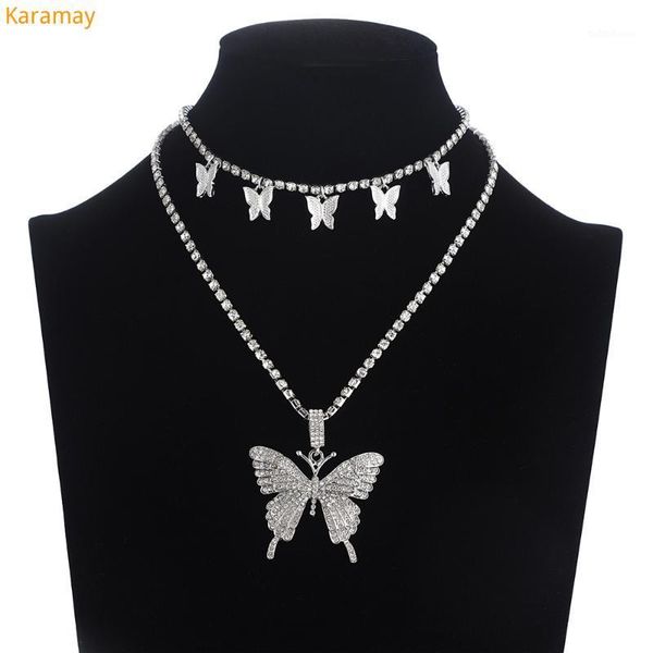 

layered butterfly necklace chain set luxury rhinestones choker women jewellery pendant statement fashion jewelry bulk wholesale1, Golden;silver
