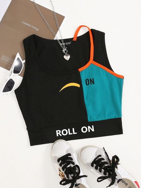 

letter graphic contrast tape tank c7yf#, White