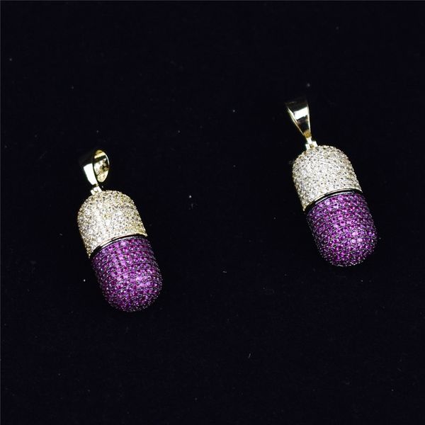 

hip hop fashion jewelry pill necklace openable capsules pendant cz gold silve color copper necklace iced out detachable x0509, Black