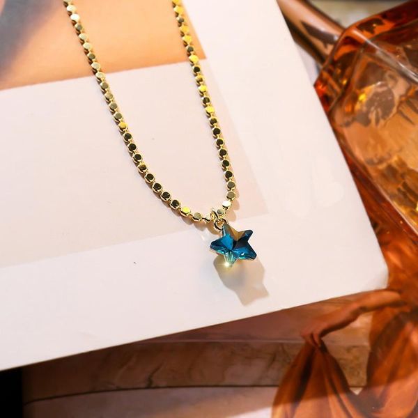 

blue crystal star choker necklace women girls 2021 summer fashion simple elegant chain jewelry small fresh bijoux chokers, Golden;silver