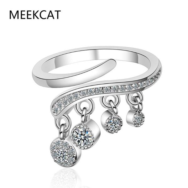 

cluster rings 100% real 925 sterling silver tassel adjustable clear cz finger ring women jewelry scr216, Golden;silver