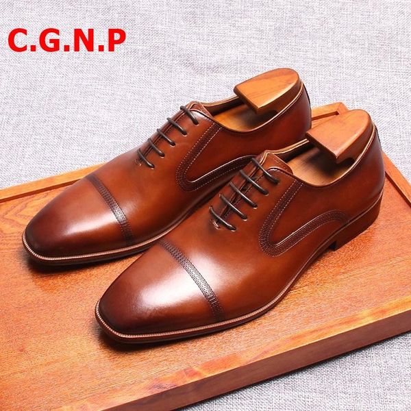 

dress shoes c.g.n.p goodyear business formal men genuine leather three joint oxfords mens party wedding, Black