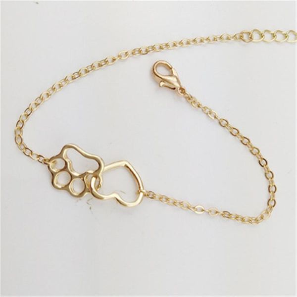 

charm bracelets hollow pet footprint bracelet shellhard cute animal dog cat love heart pendant for women girls jewelry, Golden;silver