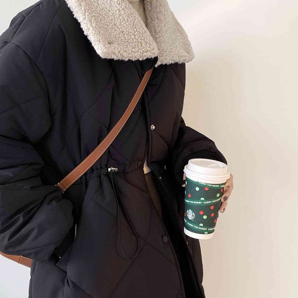 

women's down & parkas long-ned neck straight winter jackets cotton long-sleeve buttons pockets warm coat, Black
