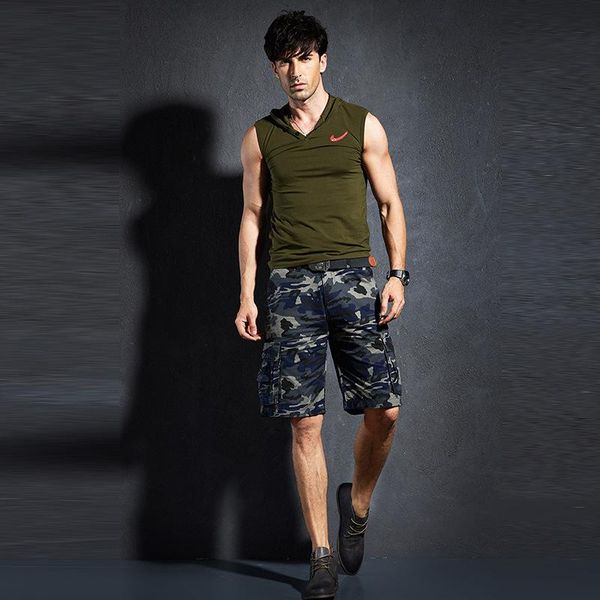 

men shorts cotton summer men's outdoor camouflage five-point military multi pocket cargo beach pant casual for, White;black