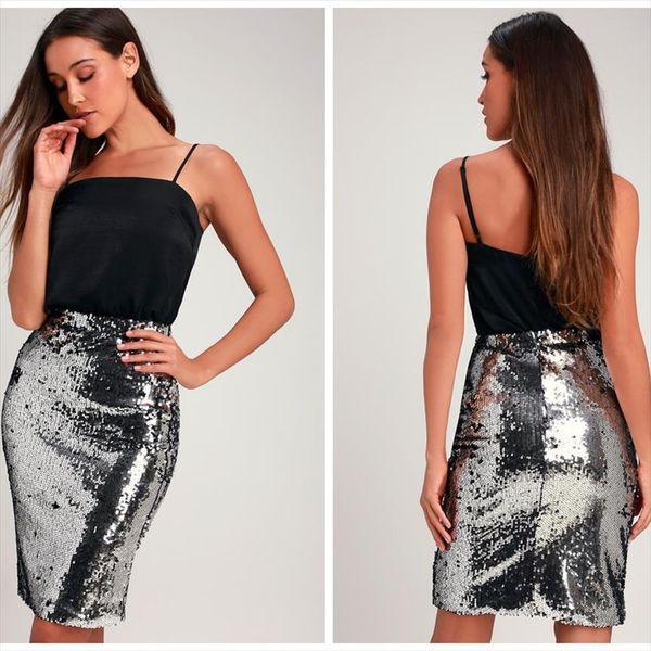 

shiny stretchy high waist gold womens skirt black silver sequin pencil jupe falda saia long party bodycon midi